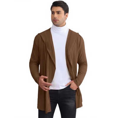 Lars Amadeus Men's Lightweight Shawl Collar Long Sleeves Hooded Cardigan