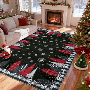 COZONY Christmas Hallway Runner Rug, Non-Slip Snowflake & Christmas Tree Print Low-Pile Carpet, Non-Shedding Machine Washable Rug for Entryway - 1 of 4