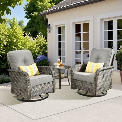 XIZZI Outdoor Patio Swivel Chair Conversation Set, 3/5/7/8 Piece Sofa Sets w/ Side Table, 360° Swivel Seats & Optional Coffee Table/Loveseat
