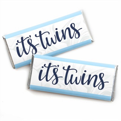 Big Dot of Happiness It's Twin Boys - Candy Bar Wrapper Blue Twins Baby Shower Favors - Set of 24