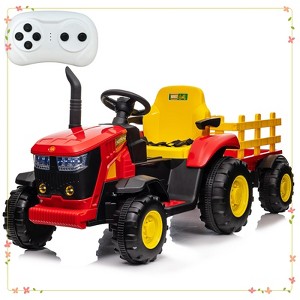 Kids Ride On Tractor with Detachable Trailer and Remote Control, 12V Battery Powered Tractor Car Toy - 1 of 4