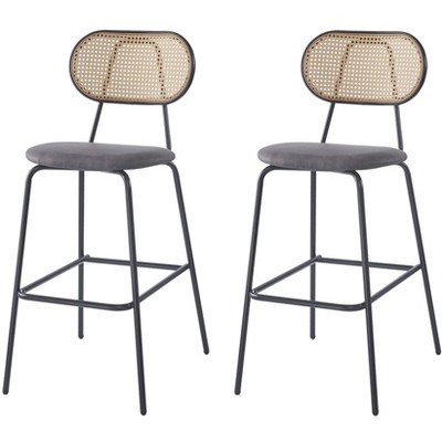 Nordlys Set of 2 Industrial Bar Stools with Rattan Modern Design Style Upholstery Dining Room