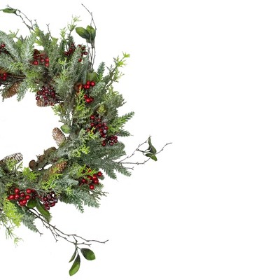 Frosted Pine and Berry 25" Artificial Christmas Wreath