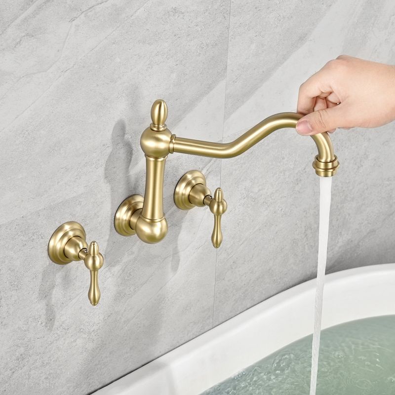 Sumerain Vintage Wall Mount Tub Faucet, 8 Inches Center 3 Hole 2 Handle Bathtub Filler Brushed Gold, 6 of 15