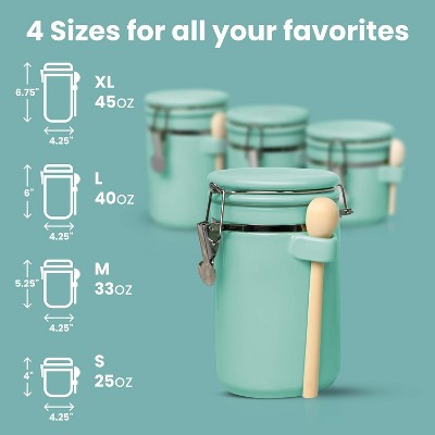 Home Intuition 4-Piece Ceramic Kitchen Canisters Set, Airtight Jars with Wooden Spoons Reusable Chalk Labels and Marker for Sugar, Coffee, Flour, Tea (Turquoise) — фото 6