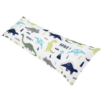 Sweet Jojo Designs Boy Body Pillow Cover (Pillow Not Included) 54in.x20in. Mod Dinosaur Blue Green and Grey