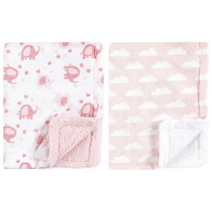 Luvable Friends Infant Girl Plush Blanket with Faux Shearling Back, Girl Basic Elephant, One Size, 2-piece - 1 of 4