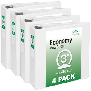 Office Essentials Economy View 3 Ring Binders, 3" Round Rings, 3.5" Spine, 460-Sheet Capacity, White Binders (4-Pack of 03148) - 1 of 4