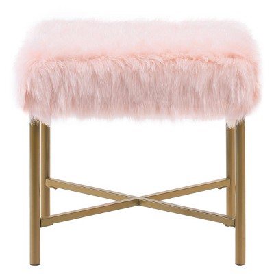 Faux Fur Stool Square Pink - HomePop