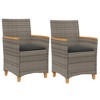 vidaXL Patio Chairs with Cushions 2 pcs Gray Poly Rattan&Solid Wood - 2 of 4