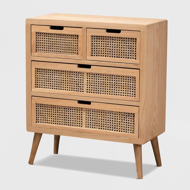 Alina Wood and Rattan 4 Drawer Accent Chest Oak - Baxton Studio, 1 of 10