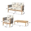 Christopher Knight Home Gillian 4 Pieces Patio Rope Weaving Acacia Wood Seating Set - 3 of 4