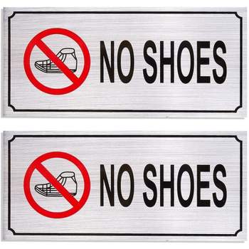 2-Pack No Shoes Signs - Remove Shoes Wall Plates, Self-Adhesive Aluminum Sign for Wall or Door, Silver - 7.87 x 3.6 inches