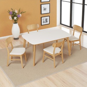 5-Piece Mid-Century Modern Dining Table Set with Solid Wood Frame Table and 4 Upholstered Rubberwood Chairs for Dining Room - 1 of 4