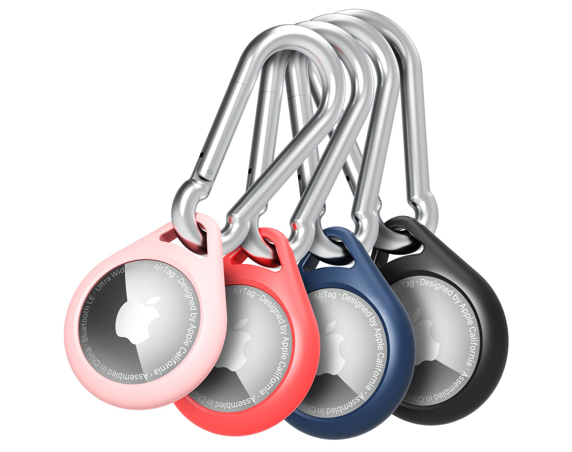 Vena 4 Pack For Apple AirTag Holder, AirTag Keychain Silicone, AirTag Case Cover with Carabiner For Pet Dog Cat Collar Luggage Kids Elderly Backpack