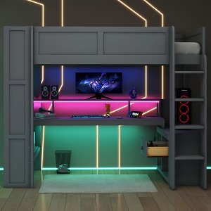 Polibi Ultimate Gaming Loft Bed with LED Desk, Charging Station & Built-in Storage - 1 of 4