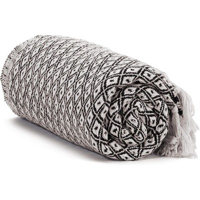 Americanflat Omala Throw Blanket in Black and Cream Mini Diamond - 100% Cotton with Fringe - 50" x 60"