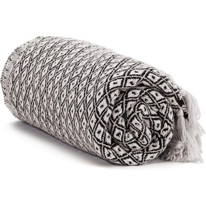 Americanflat Omala Throw Blanket in Black and Cream Mini Diamond - 100% Cotton with Fringe - 50" x 60" - 1 of 4