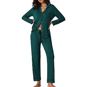Ekouaer Pajamas Women's Long Sleeve Sleepwear Soft Button Down Loungewear Pjs Lounge Set Nightwear - 1 of 4