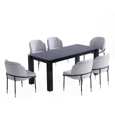 Manhattan Comfort 7pc 70.86" Rockaway and Flor Rectangle Dining Set Black/Gray: Industrial Design, Ash Wood Frame, Foam Padded Twill Seats