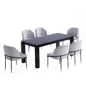 Manhattan Comfort 7pc 70.86" Rockaway and Flor Rectangle Dining Set Black/Gray: Industrial Design, Ash Wood Frame, Foam Padded Twill Seats - 1 of 4