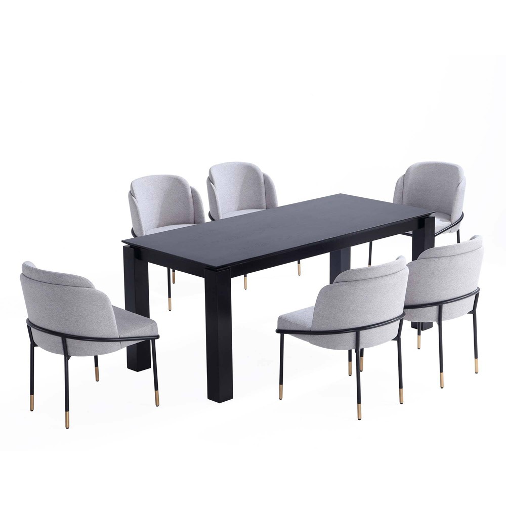 Photos - Dining Table Manhattan Comfort 7pc 70.86" Rockaway and Flor Rectangle Dining Set Black/