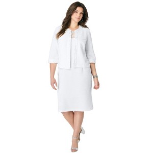 Roaman's Women's Plus Size Sweetheart Sheath Dress And Jacket Set - 1 of 4