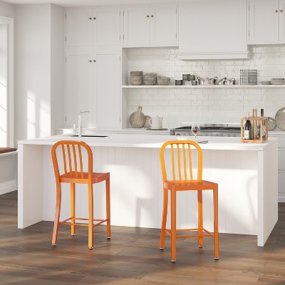 Santorini 24 Inch Orange Galvanized Steel Indoor/Outdoor Counter Bar Stool