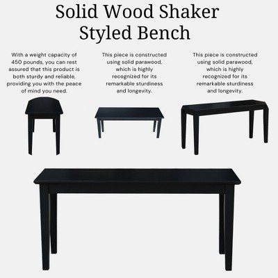 39" Black Solid Wood Shaker Style Bench