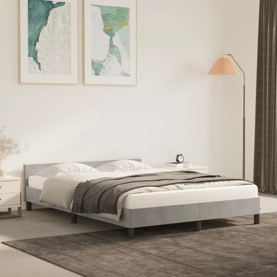 vidaXL Bed Frame with Headboard Light Gray 59.8 in.x79.9 in. Queen Velvet