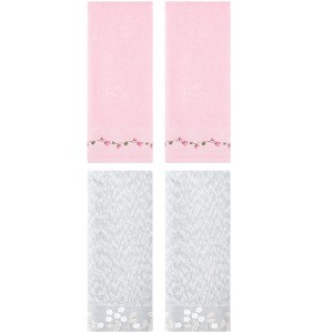 REGALWOVEN 4 Pcs 100% Cotton Floral Embroidered Soft Absorbent Decorative Hand Towels - 1 of 4