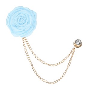 Unique Bargains Silk Alloy Handmade Rose Flower Brooch Pin with Gold Badge Tassel Chain for Men Suit 1 Pc - 1 of 4