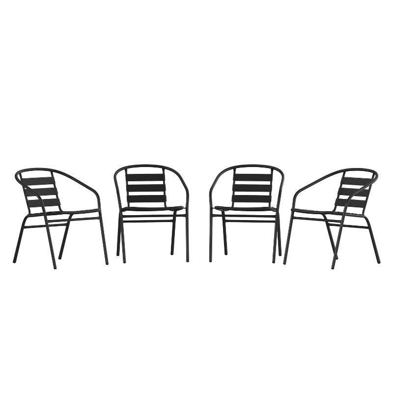 Flash Furniture Lila 4 Pack Aluminum Commercial Indoor-Outdoor Restaurant Stack Chair with Triple Slat Faux Teak Back, 1 of 11