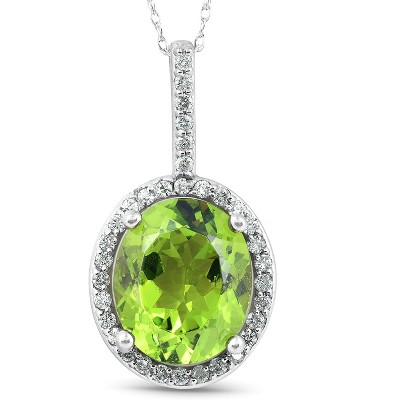 Pompeii3 5 1/3 Ct Diamond Oval Peridot Pendant 14k White Gold