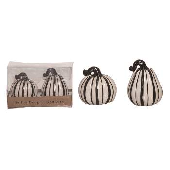 Transpac Halloween Stripe Pumpkin Dolomite Salt and Pepper Shakers Collectables Black and White 3 in. Set of 2