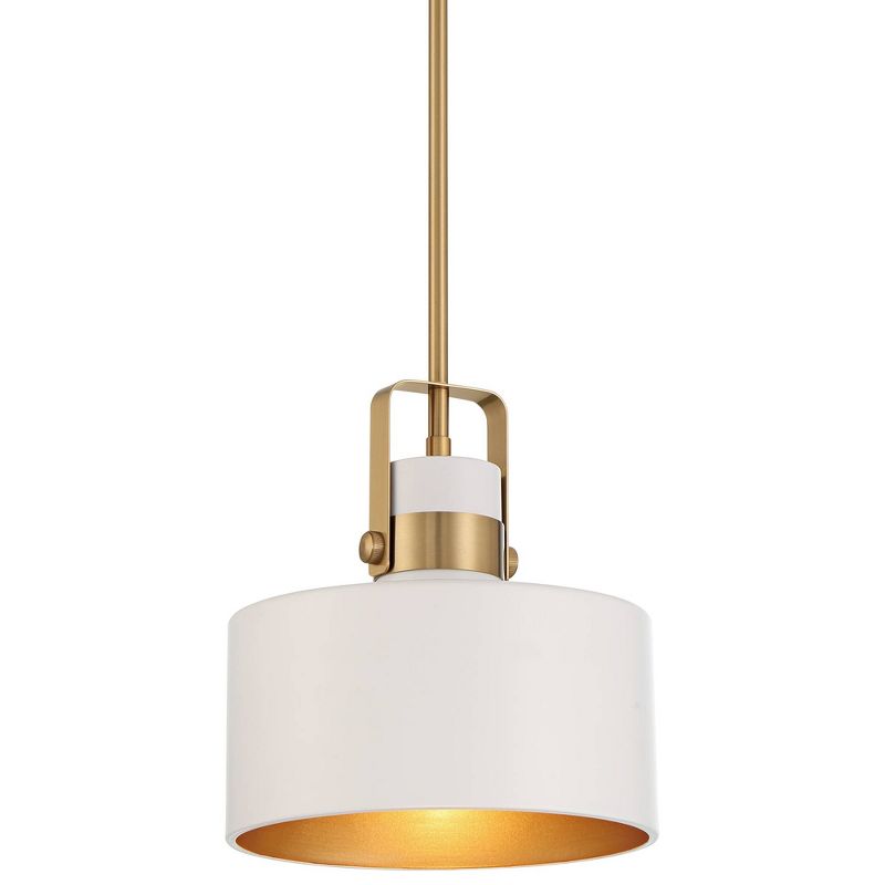 Soft Gold Mini Pendant Lighting 10" Wide Modern Matte White Drum Shade Fixture for Dining Room Home Foyer Kitchen Entryway Bedroom, 1 of 10