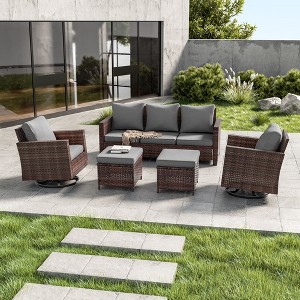 Sonkuki Outdoor Wicker Rattan Furniture Set Patio Conversation Sofa Set - 1 of 4