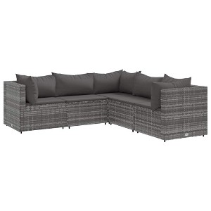 vidaXL Patio Lounge Set with Cushions Sectional Sofa Garden Backyard Poly Rattan - Gray 3x Corner 2x Middle - 1 of 4