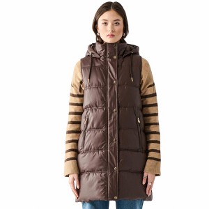 Women's Hooded Faux Leather Puffer Vest - Dex - 1 of 3