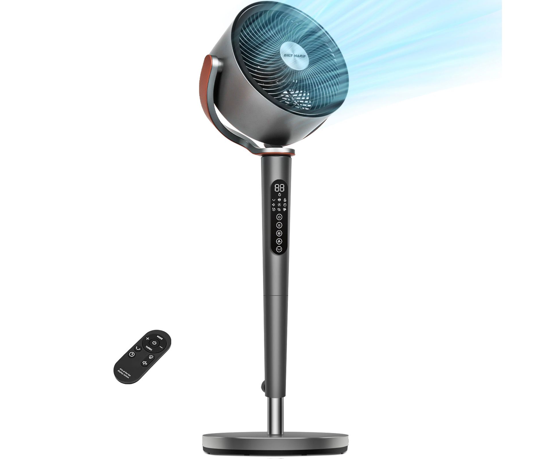 BILT HARD Remote Pedestal Fan for Bedroom, 120° Oscillating Air Circulator Fan with 12 Speeds, Adjustable Height, 5 Modes & 12-Hour Timer