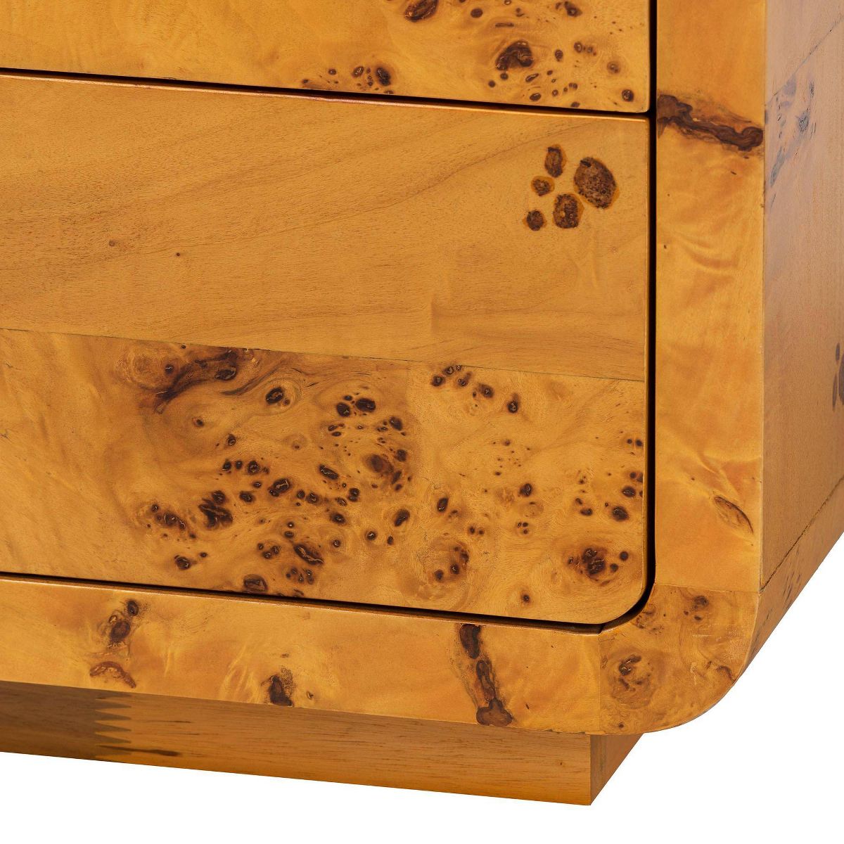 bali & pari Netra Real Burl Wood 3 Drawer Nightstand Light Mappa Burl - thumbnail 5