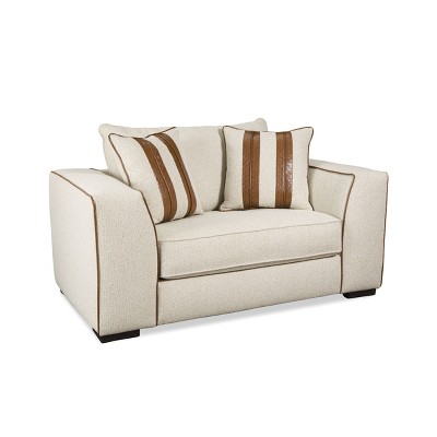 HOMES: Inside + Out Biship Chair  Boucle with Wide Seat and Reversible Pillows Light Beige/Brown