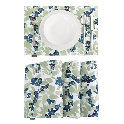 Deconovo Reversible Waterproof Oxford Placemats 12"x18" | Floral & Solid Set of 4