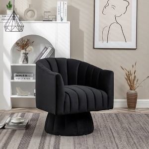 SEYNAR Modern Glam Velvet Upholstered Round Swivel Accent Arm Barrel Chair for Living Room - 1 of 4