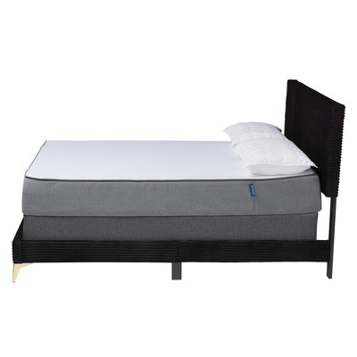 Glamorous Abberton Black Velvet Queen Size Panel Bed with Gold Metal Legs