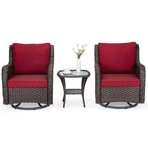 coucheta 3 Piece Outdoor 360° Swivel Rocker Patio Chairs, with Thick Cushions and 360° Glass Top Table - 1 of 4