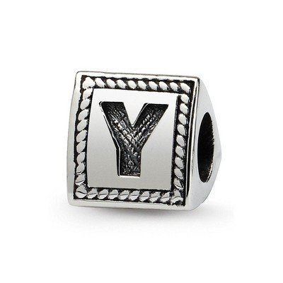 Black Bow Jewelry Triangle Block, Letter Y Sterling Silver Bead Charm