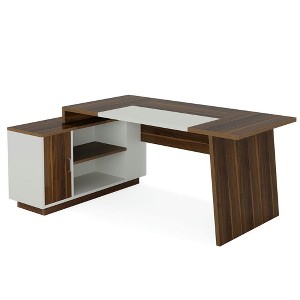 Resenkos Computer Desk, Office Desk, Study Desk,L-Shaped Executive Desk, 70.5" Computer Desk with Cabinet,Brown & White - 1 of 4