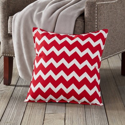 Red Chevron Cotton Canvas Square Throw Pillow 20" x 20"