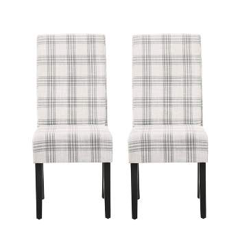2pk Pertica Contemporary Upholstered Plaid Dining Chairs Gray/Light Beige/Espresso - Christopher Knight Home